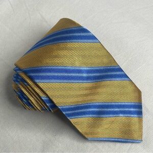 Brooks Brothers Pure Repp Silk Tie Yellow Blue Collegiate Stripe Prep Necktie